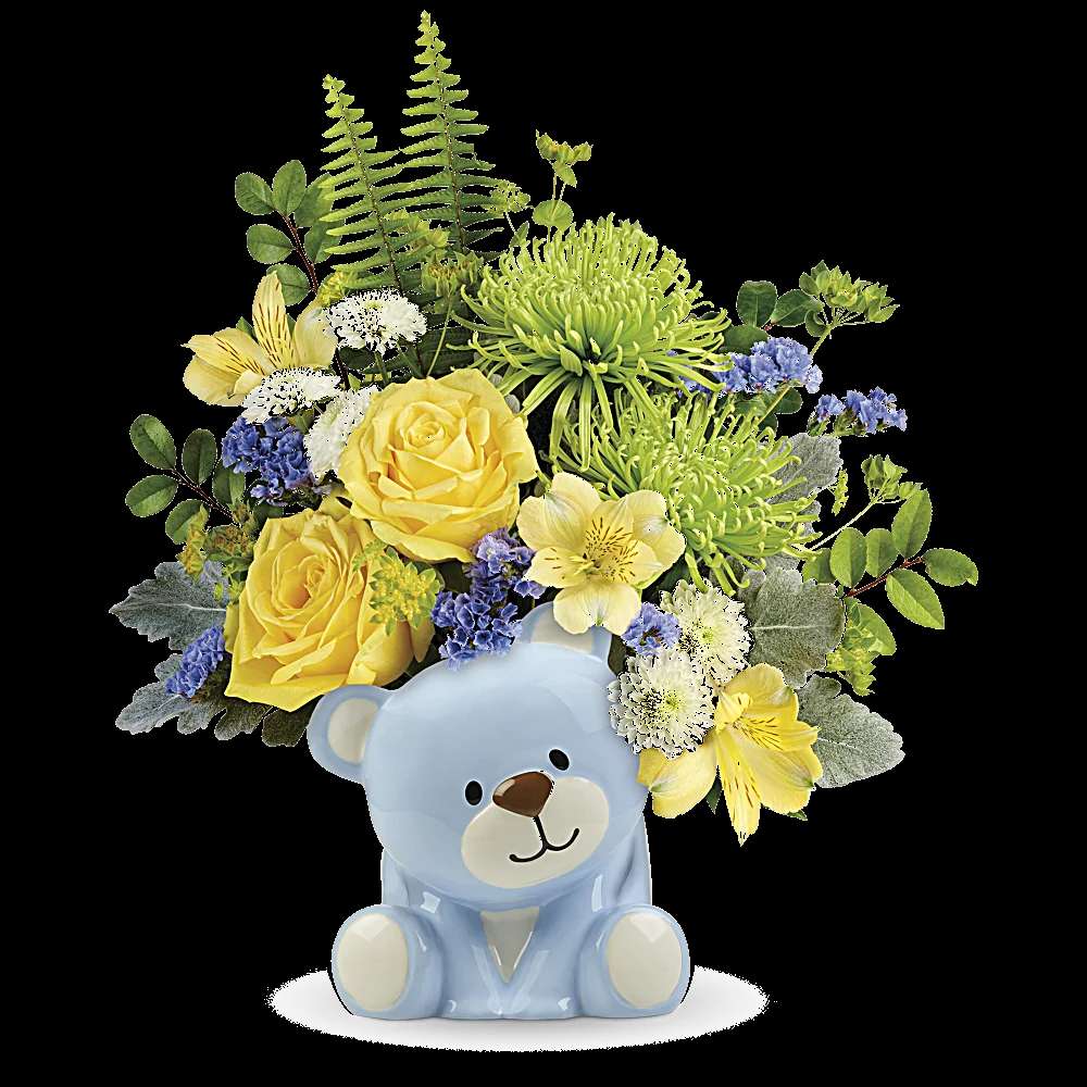 Teleflora's Joyful Blue Bear Bouquet